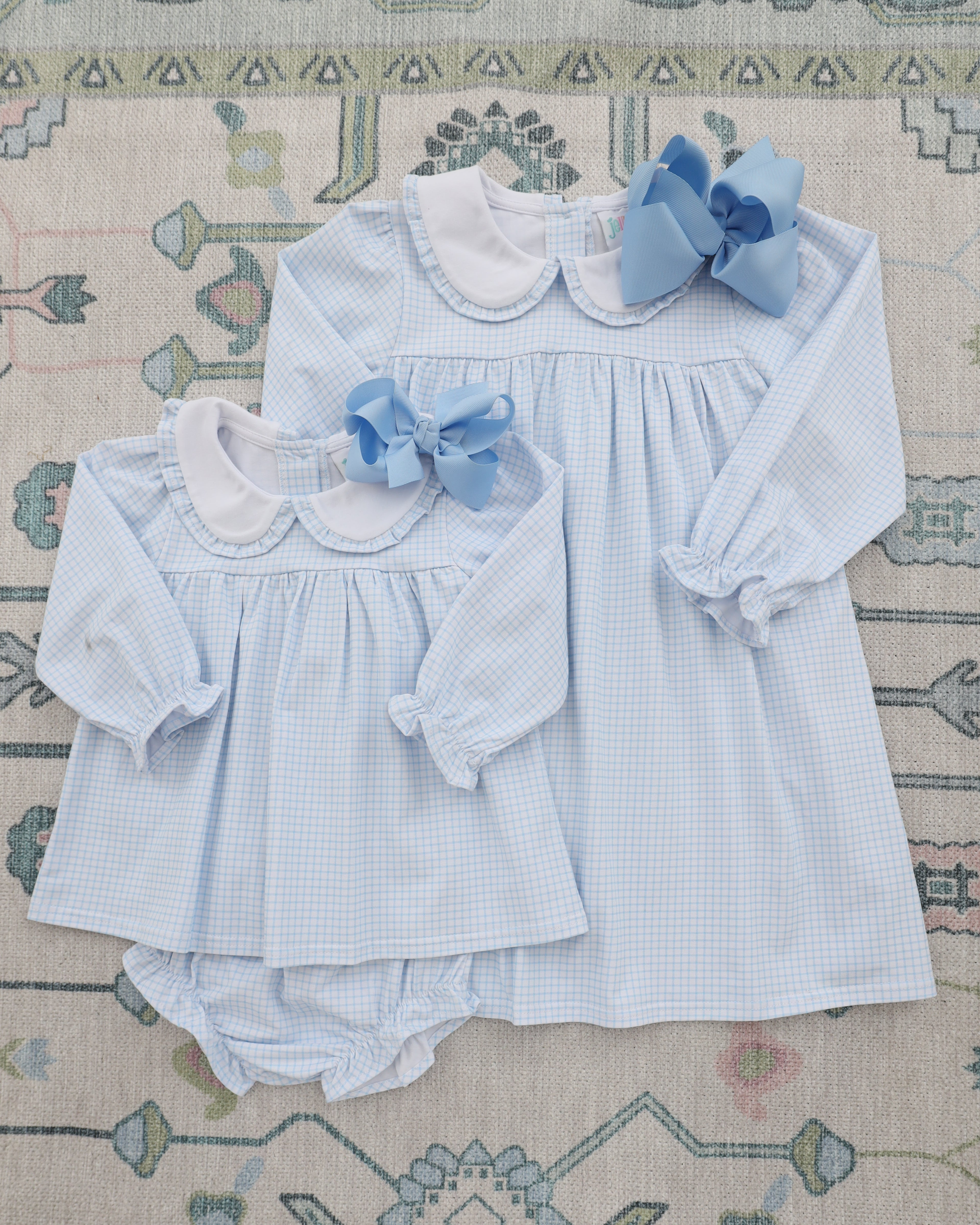Catherine Diaper Set- Light Blue Windowpane