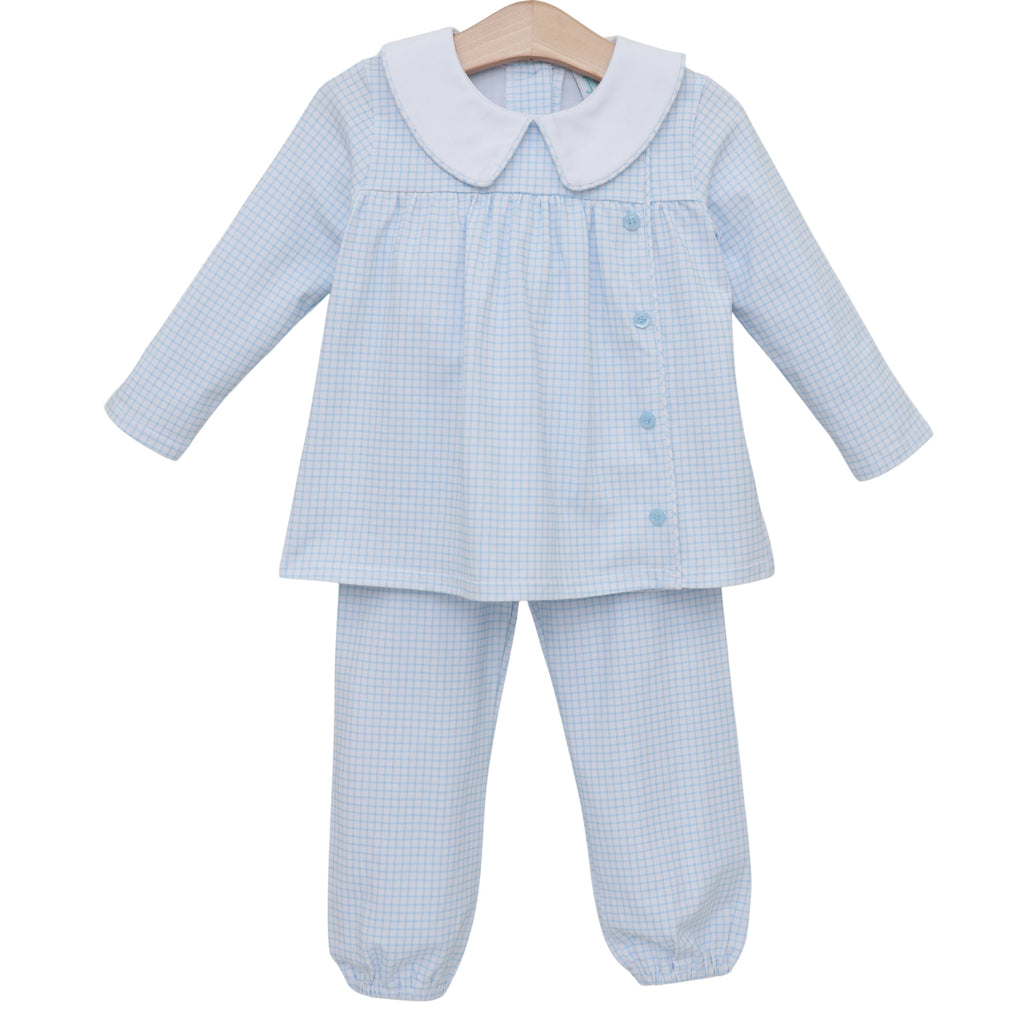 Liam Bloomer Pants Set- Light Blue Windowpane