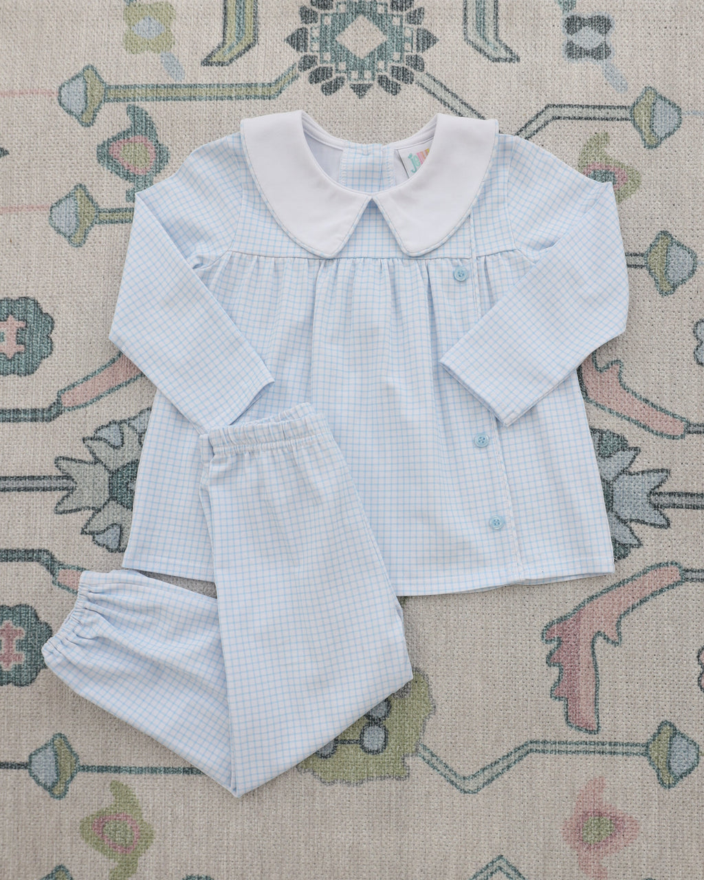 Liam Bloomer Pants Set- Light Blue Windowpane