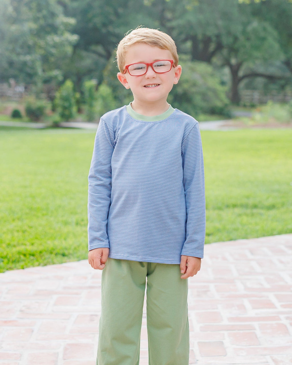 Thomas Pants Set- Dusty Blue Stripe/Sage