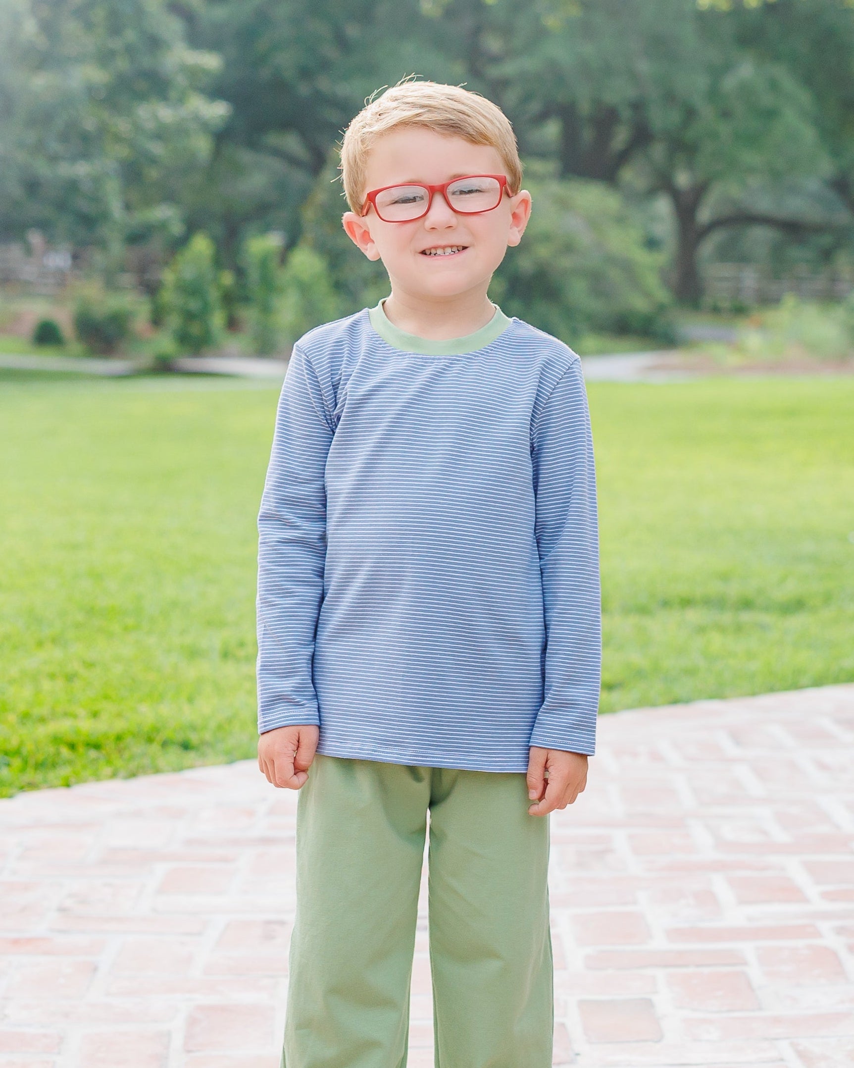 Thomas Pants Set- Dusty Blue Stripe/Sage