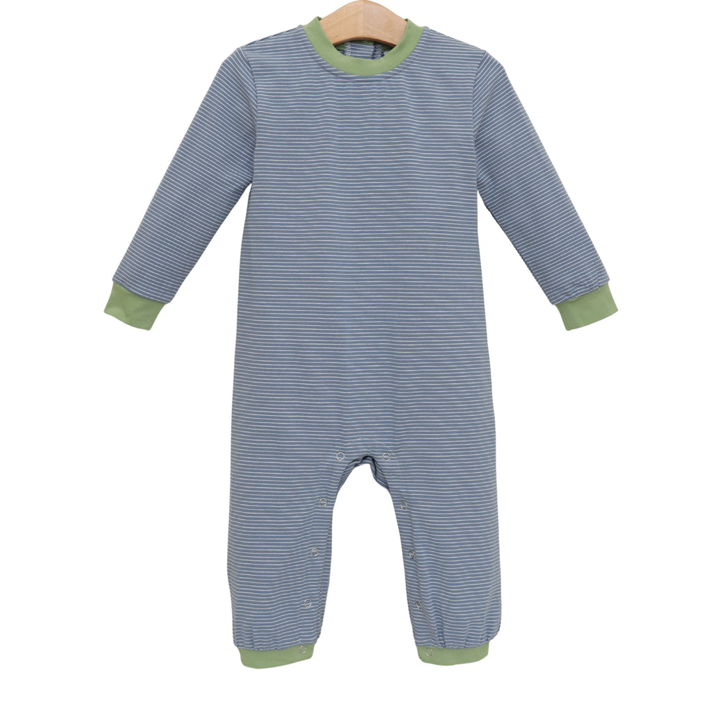 Thomas Romper- Dusty Blue Stripe/Sage