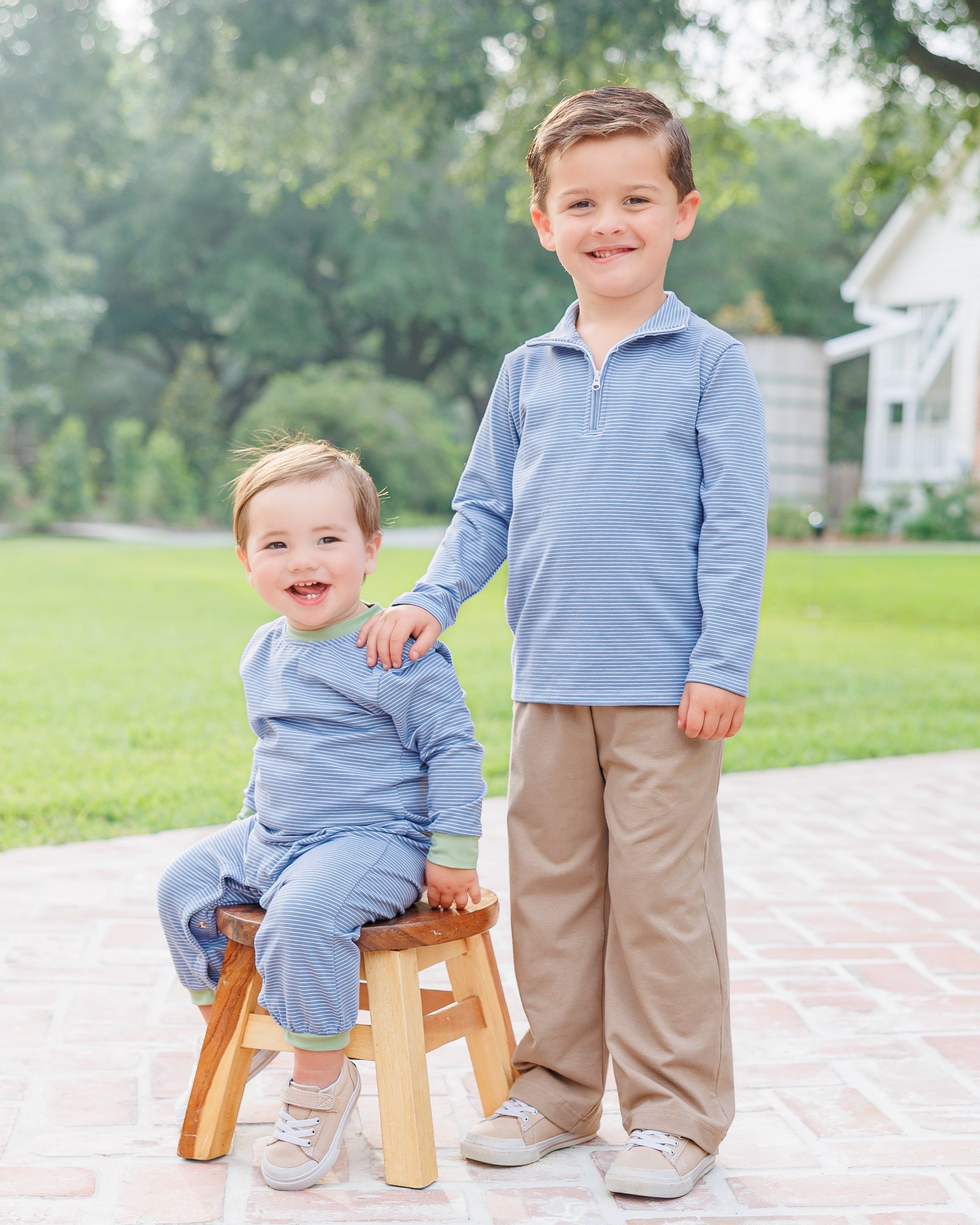Thomas Pants Set- Dusty Blue Stripe/Sage